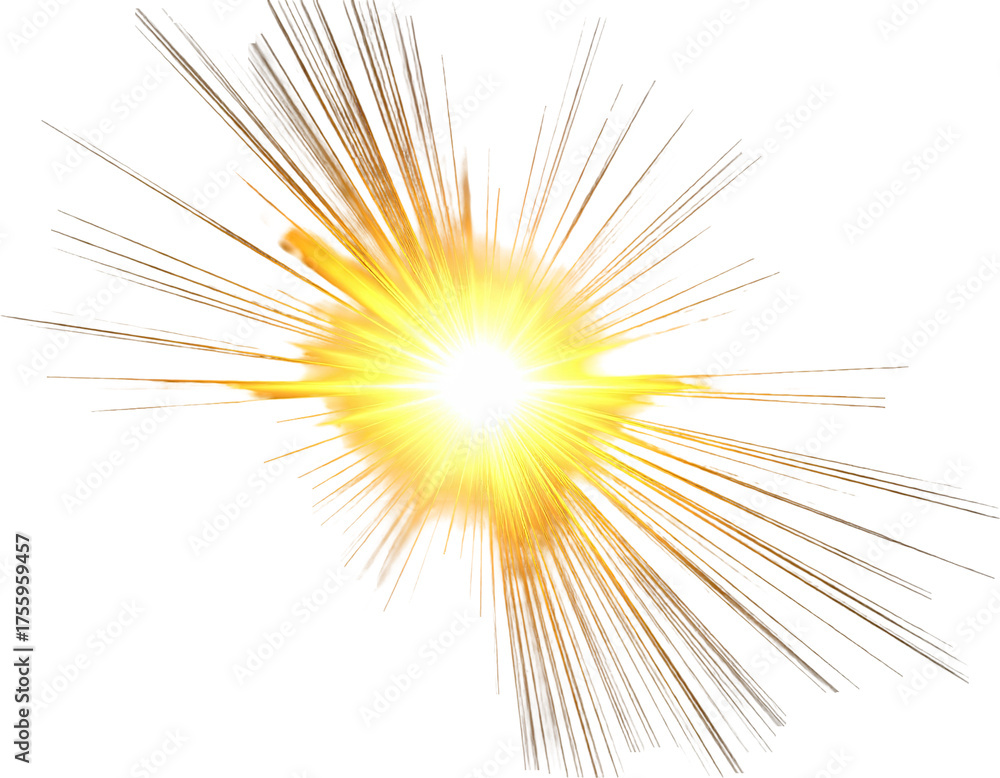 Obraz premium Bright, golden light burst against black background, radiating outwards with sharp lines