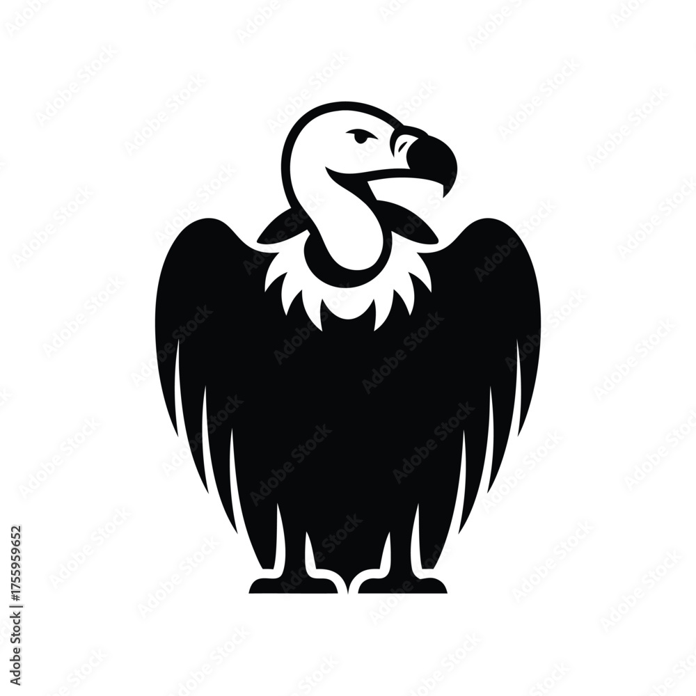 Fototapeta premium Black and white vulture illustration isolated on white background for design