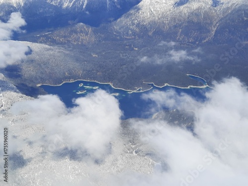 Snow covered mountain top in Austria. View of the Alps from the Zugspitze, the highest mountain in Germany