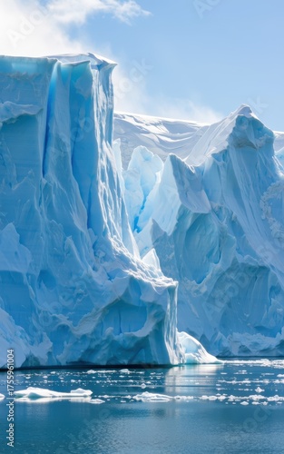 Majestic icebergs floating in glacial waters arctic region nature photography bright blue skies serene landscape