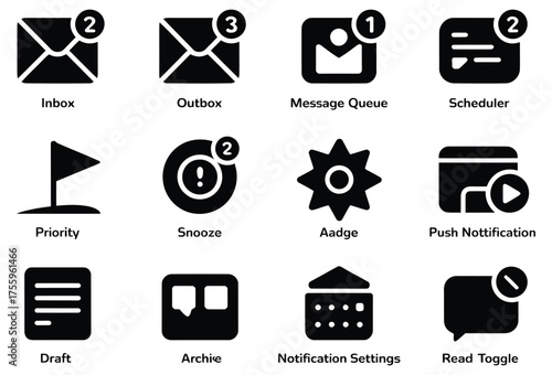 Modern digital icons for communication, workflow, and notification management
