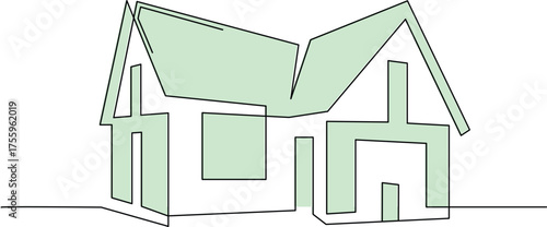 Modern minimalist house outline with subtle green fill, symbolizing new beginnings, home ownership, and simple living in a clean, contemporary style.