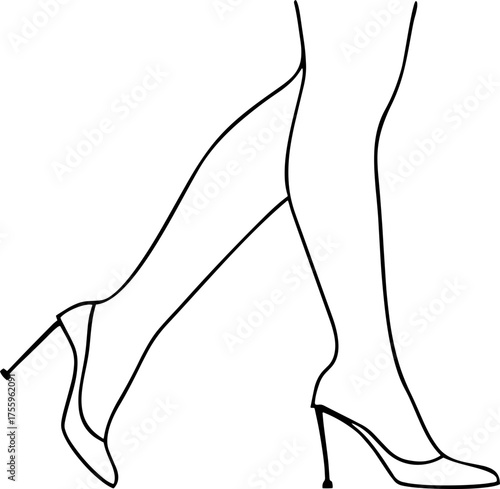 Elegant stride of a woman in high heels, minimalist line art drawing