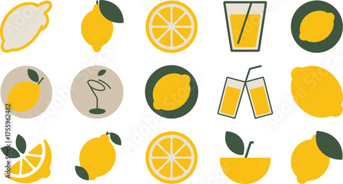 Lemon Graphics Whole and Sliced Citrus, Lemonade, and Cocktails in a Fun and Fresh Style