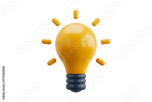 3d illustration icon of Illuminating idea, a bright lightbulb, symbolizing innovation and concept. Isolated on transparent background, png