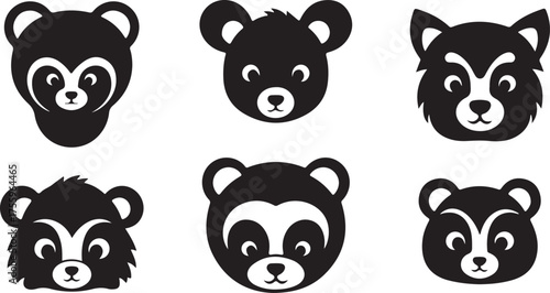 set of black and white animals vector