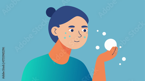 Application Process A person applying face primer to their face with a visible sheen and small floating particles around their hand to represent the nanotechnology at work.