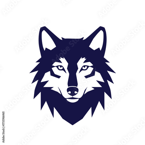Fierce Navy Blue Wolf Head Emblem with Sharp Features