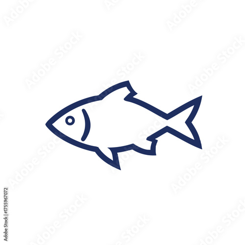 Minimalist Dark Blue Outline of a Fish Swimming