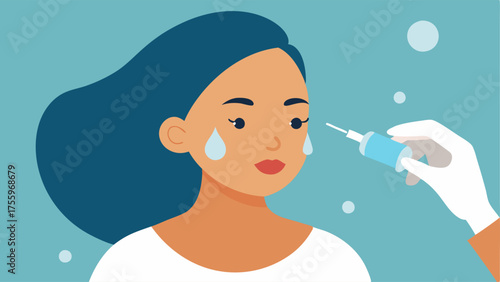 Application of Exosomes A closeup of a person receiving a facial treatment with an aesthetician applying an exosome serum with a dropper to the skin.