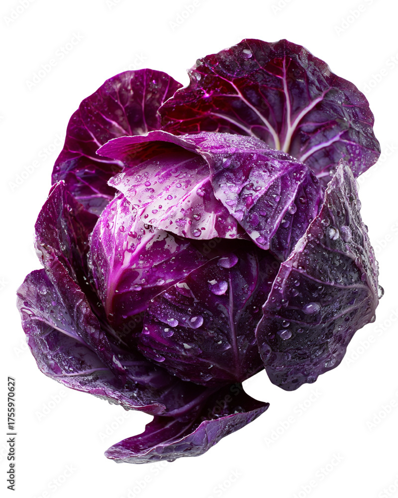 Fototapeta premium Cabbage vegetable isolated on transparent background, cabbage for healthy food and cabbage PNG stock image, PNG die-cut for advertising.
