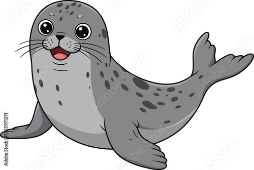 Cute cartoon seal smiling and waving flippers adorable marine mammal aquatic animal wildlife isolated on transparent background