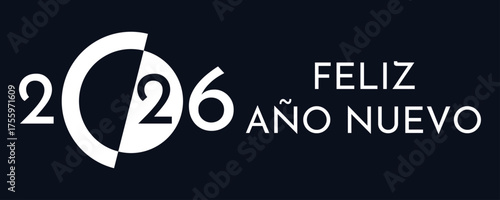 Tarjeta o pancarta para desear un feliz año nuevo 2026 en blanco sobre fondo negro