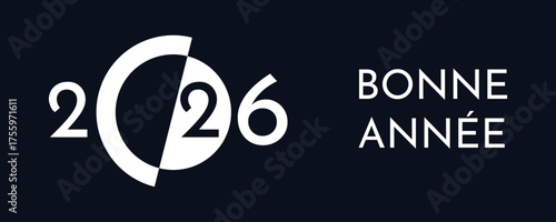 carte ou bandeau pour souhaiter une bonne année 2026 en blanc sur un fond noir