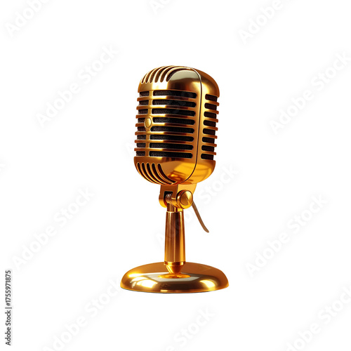 retro metallic gold mic with shadow, elegant studio equipment render
