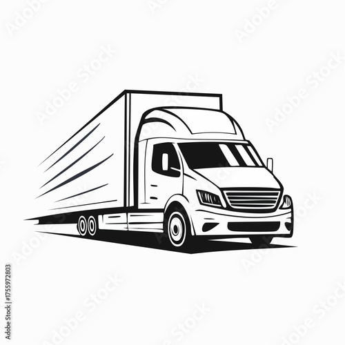 Fast moving shipping delivery truck line art vector icon for transportation apps and websites