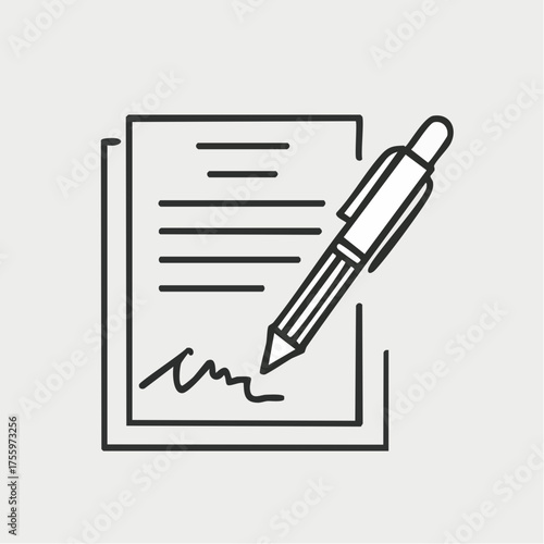 Pen signing a contract line art icon for business apps and websites