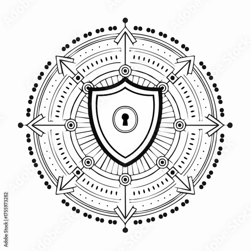 Security shield or virus shield lock line art icon for apps and websites