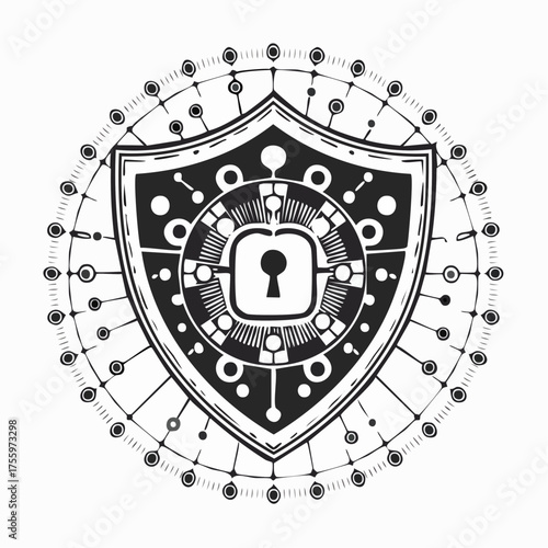 Security shield or virus shield lock line art icon for apps and websites