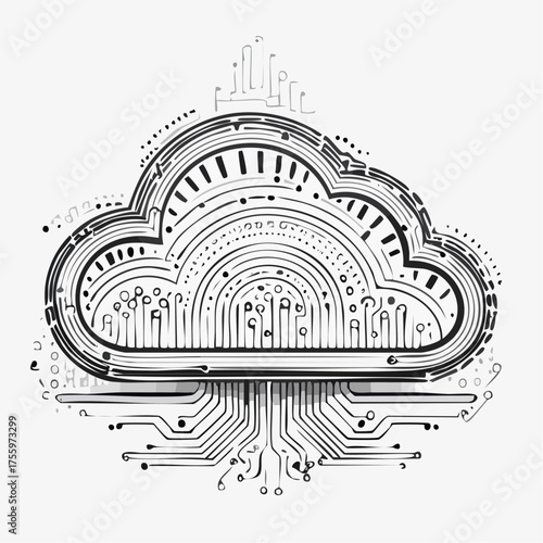 Cloud drive storage or cumulus cloud line art icon