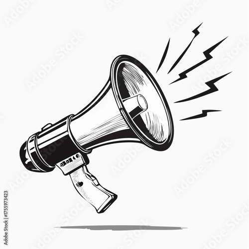 Electric megaphone with sound or marketing advertising line art vector icon for apps and websites