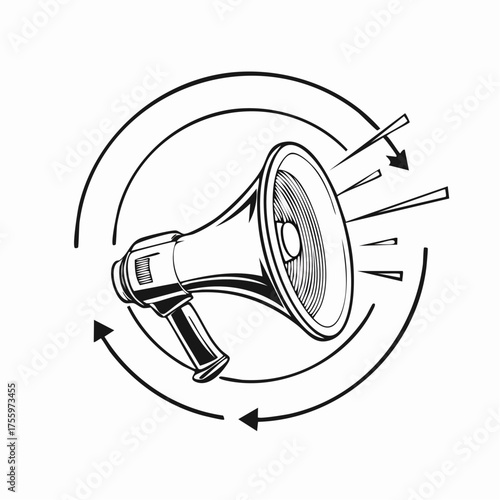 Electric megaphone with sound or marketing advertising line art vector icon for apps and websites