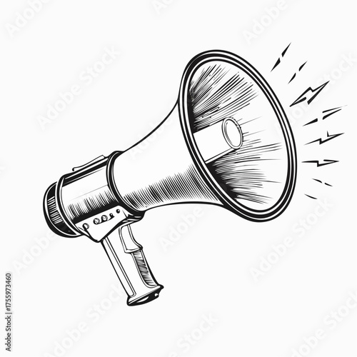 Electric megaphone with sound or marketing advertising line art vector icon for apps and websites