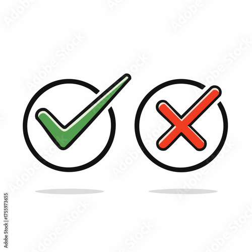 checkmark and x or confirm and deny line art color icon for apps and websites.