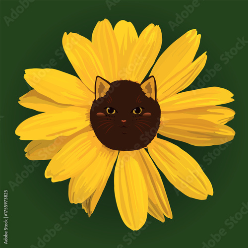 A flower with a cat's face. Cute illustration with pets.