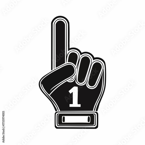 Number 1 (one) fan hand glove with finger raised flat vector icon