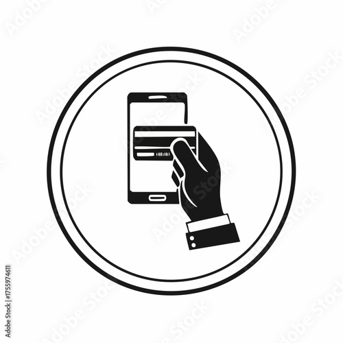 Hand swipe credit card during purchase flat icon for apps and websites