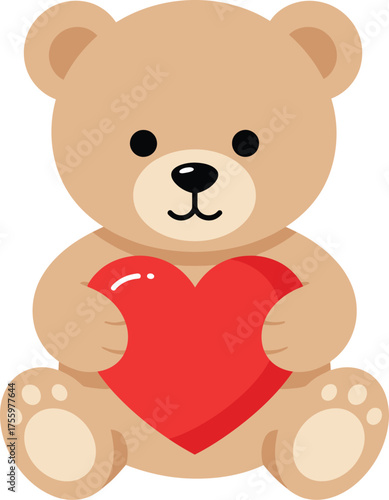 Cute teddy bear holding a red heart adorable cuddly stuffed animal toy for love and affection isolated on transparent background