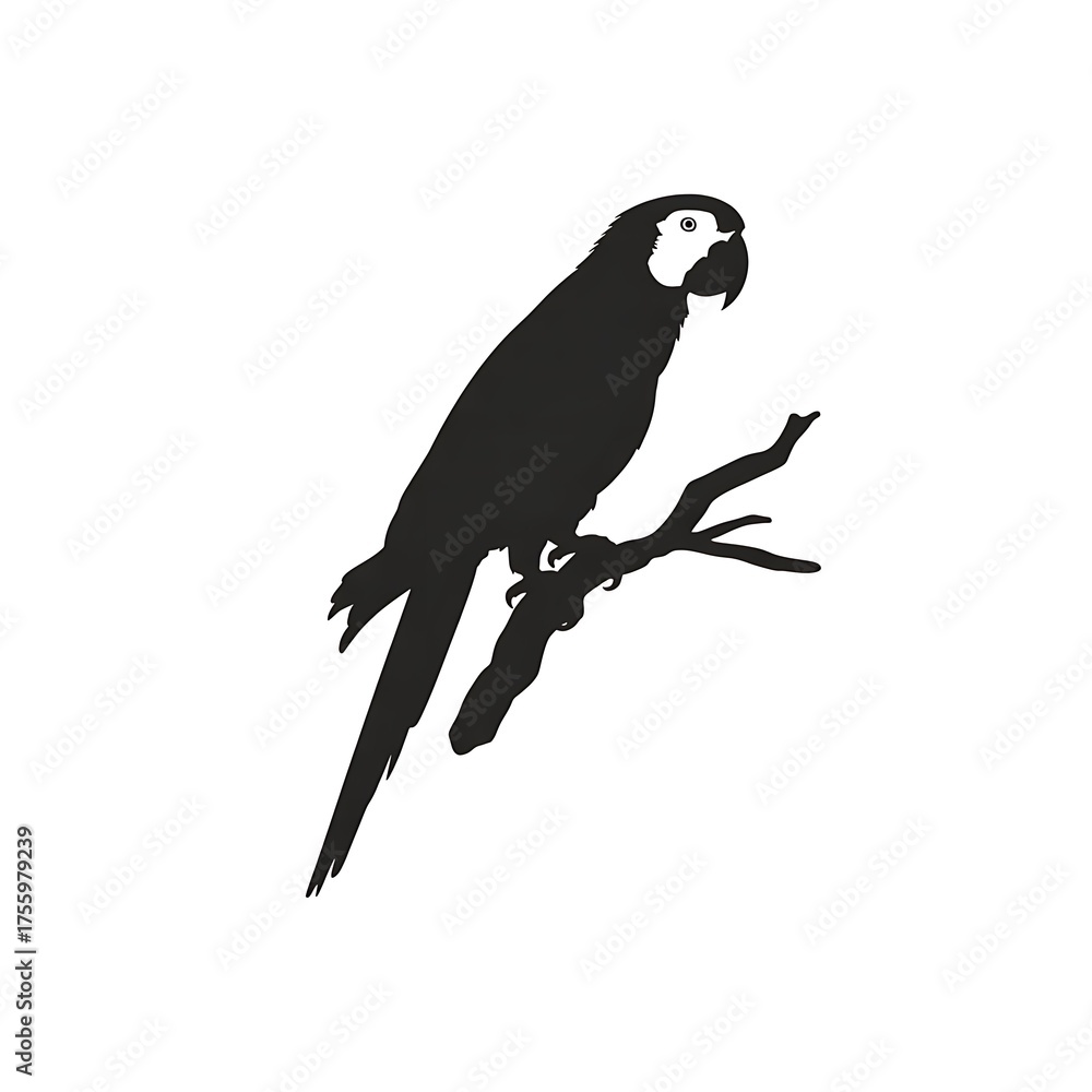 Fototapeta premium Elegant silhouette of a macaw parrot perched on a branch
