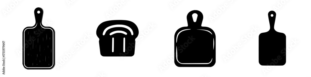 Obraz premium Different shapes and sizes of cutting boards alongside a loaf of bread displayed in a simple layout