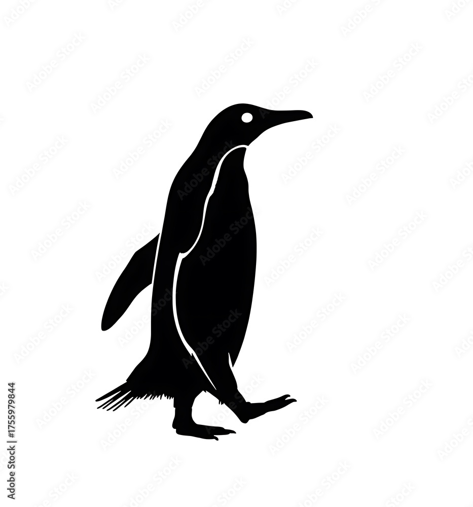 Naklejka premium Charming black silhouette of a penguin waddling gracefully on a white canvas