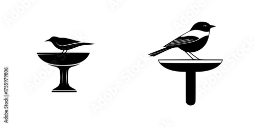 Bird silhouettes on bird baths in a minimalist design showcasing nature and outdoor decor inspiration