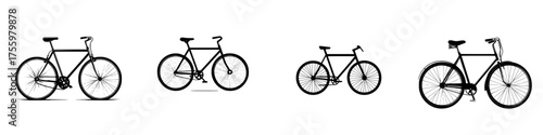 Different styles of bicycles illustrated together on a minimalist background showcasing their unique designs and features