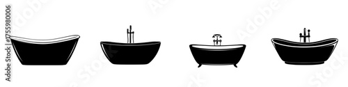 Elegant collection of various bathtub designs showcasing modern and classic styles in black and white
