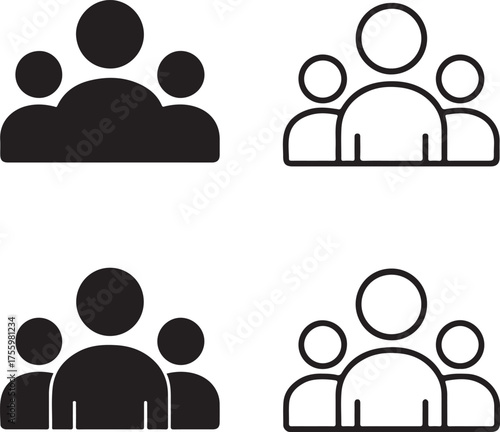 Isolated Human resources icon set, human resources symbol, people management team, business hr icon, solid black line outline filled, thin stroke vector, modern minimal design