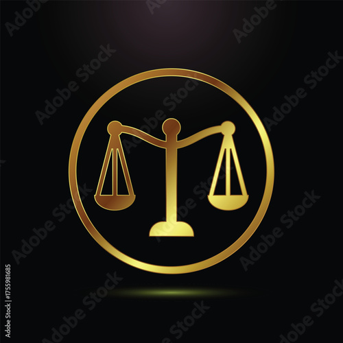 Golden Justice Scales Symbol Depicting Fairness Equilibrium And Legal System On Black Background