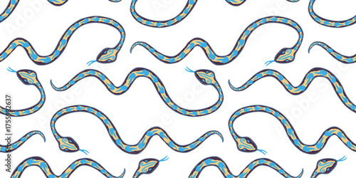 Decorative snakes hand drawn crawling serpents, seamless pattern vector background paper wallpaper fabric