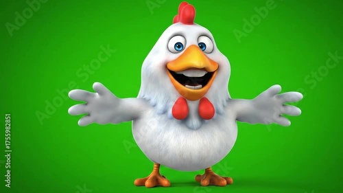 Funny 3D Cartoon Chicken Character on Green Screen Video