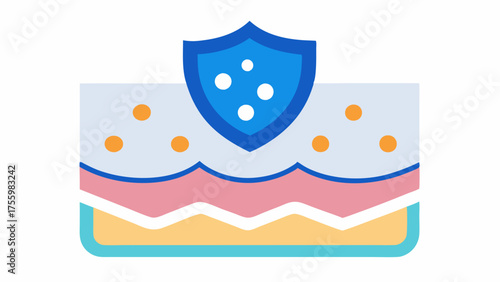 Barrier Protection A vector of skin layers with an exosome shield overlay depicting the protective benefits of exosomeinfused skincare.