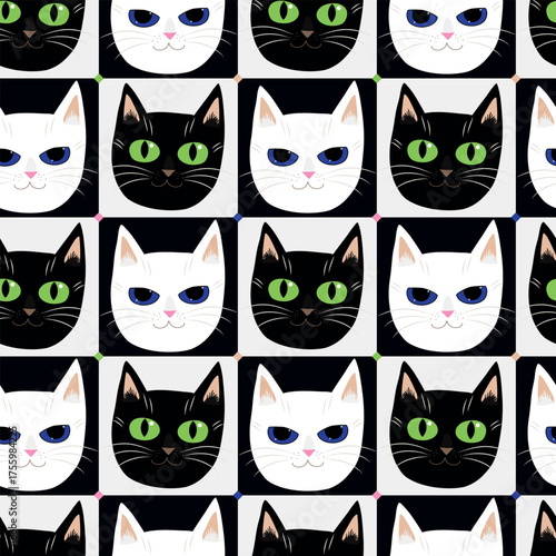 A pattern with cute cat faces. For printing on fabric.