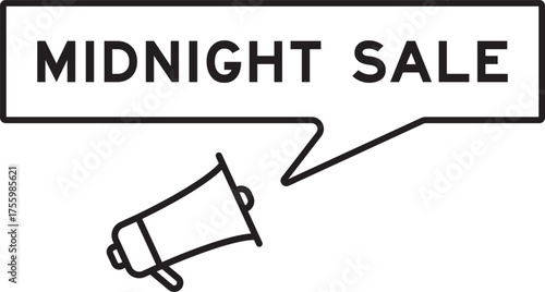 Megaphone icon with speech bubble in word midnight sale on white background