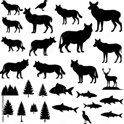 Wolf And Deer Silhouette Collection