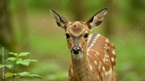 Baby Deer in Green Forest Background Video