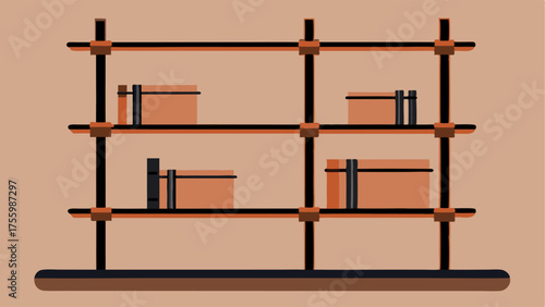 A copper pipe bookshelf supported by black iron brackets.