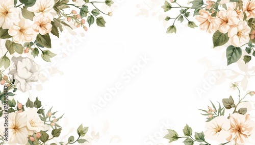 Fototapeta Naklejka Na Ścianę i Meble -  Vintage floral display featuring petunias and ivy with blank space for text, perfect for weddings, birthdays, and summer celebrations