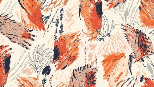 Light-colored backdrop with abstract geometric textile designs